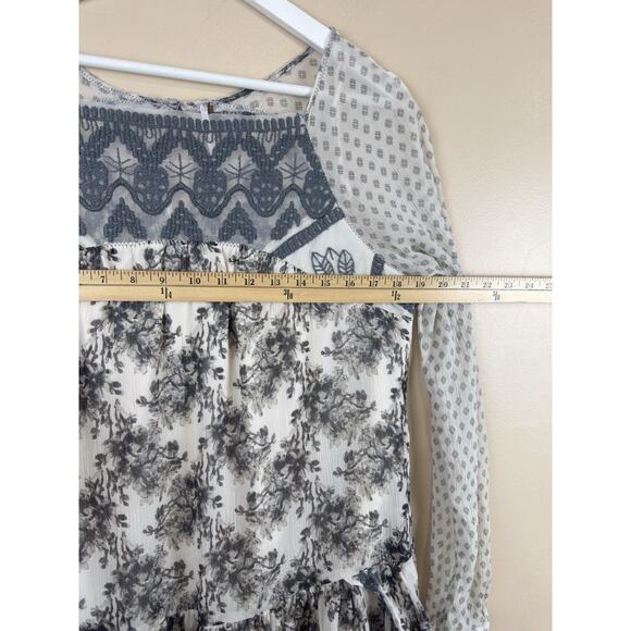 Free People mesh Tunic Dress Women’s L Floral Long Sleeve Lace Boho Cottagecore - Picture 14 of 16